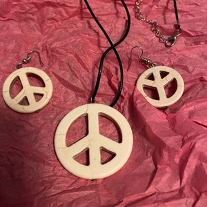 Peace Sign Necklace and Matching Earrings